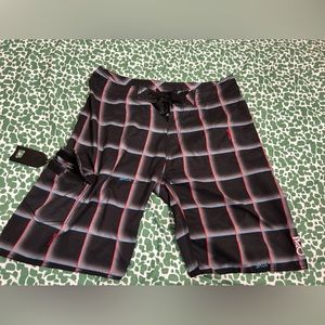 RIPCURL MEN'S EMBROIDERED BOARD SHORTS Swim Trunks Black w/ Grey/Blue size 34